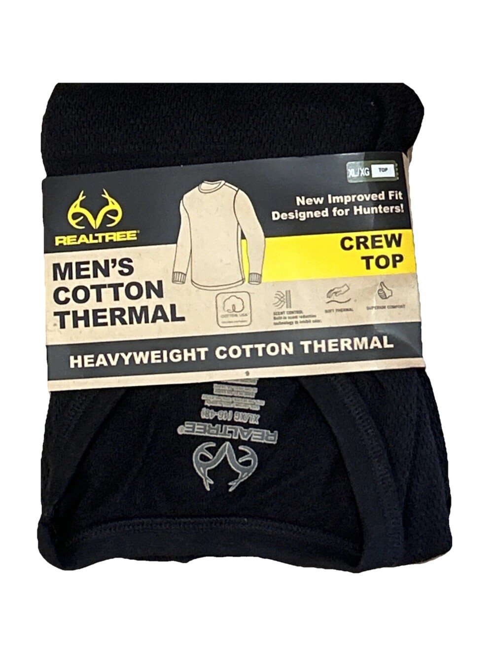 Realtree XL Mens Black Cotton Thermal Crew Top Heavyweight NEW